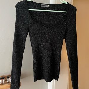 Anthropologie glitter gold thread black sweater with sweetheart neckline!